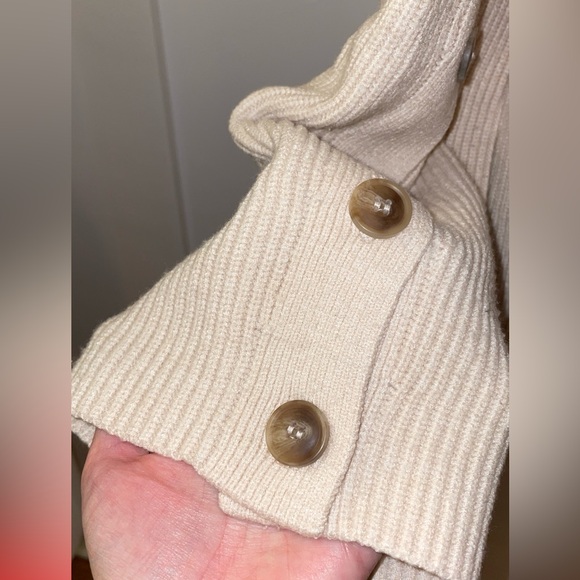 MANGO // cream ivory button detail mockneck sweater rib knit pocket - Picture 8 of 15